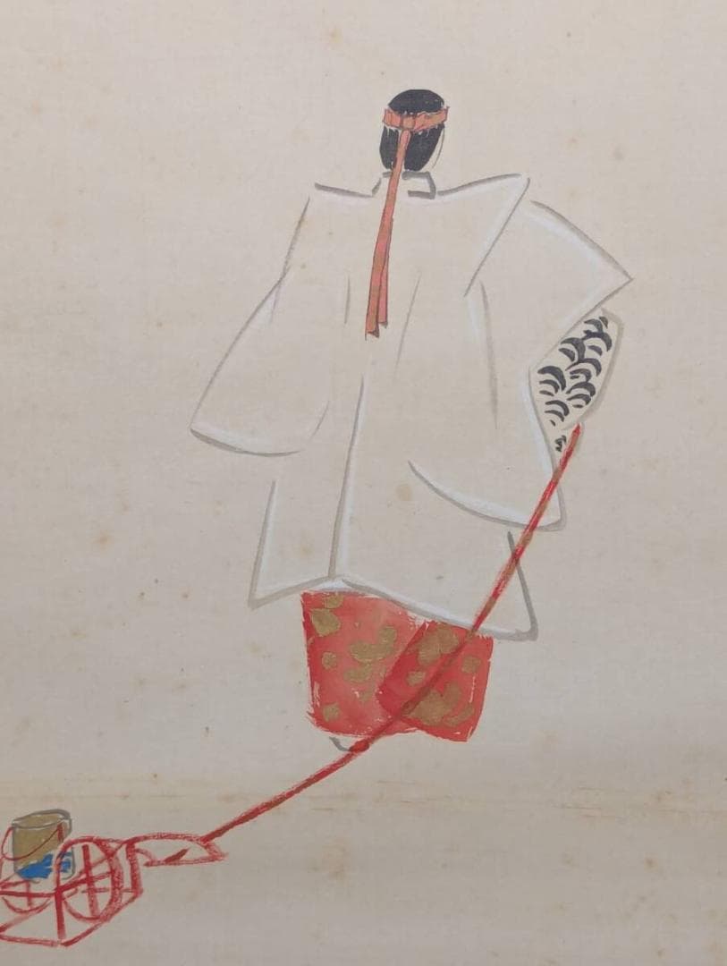 【真作】掛軸　人物賛図　和歌添え　落款印章あり　古美術　合箱入　U19