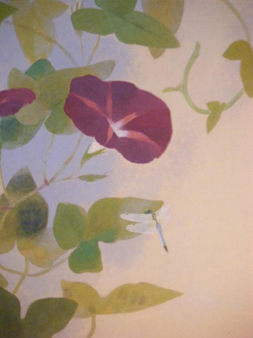 【真作】絵画　笠原可雄　日本画10号　朝顔　日展会友　名品　箱・黄袋入　Q103