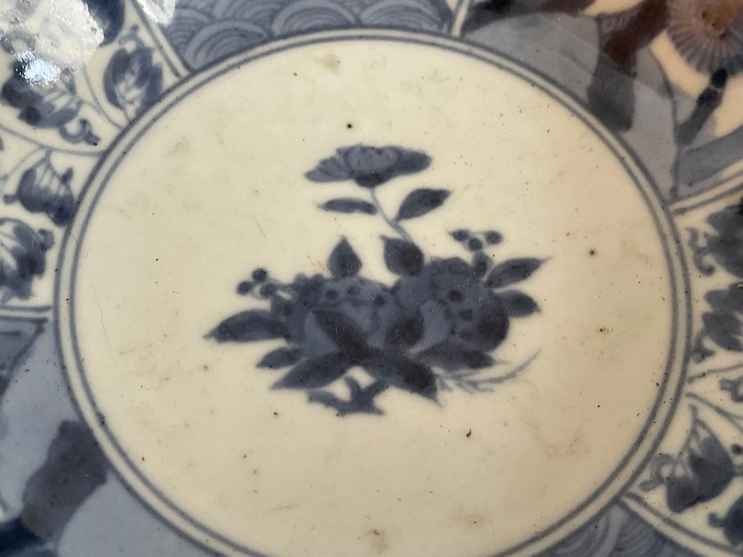 骨董　アンティーク　古伊万里　染付　牡丹　輪花縁　膾皿　なます皿　2枚