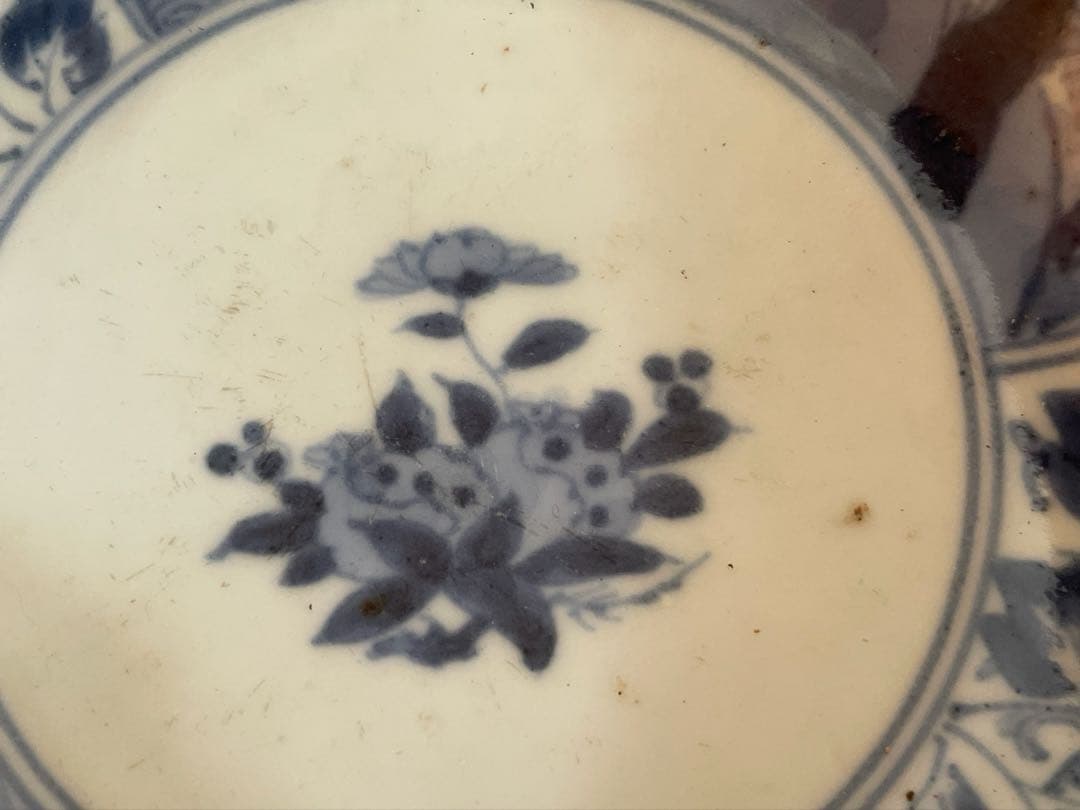 骨董　アンティーク　古伊万里　染付　牡丹　輪花縁　膾皿　なます皿　2枚