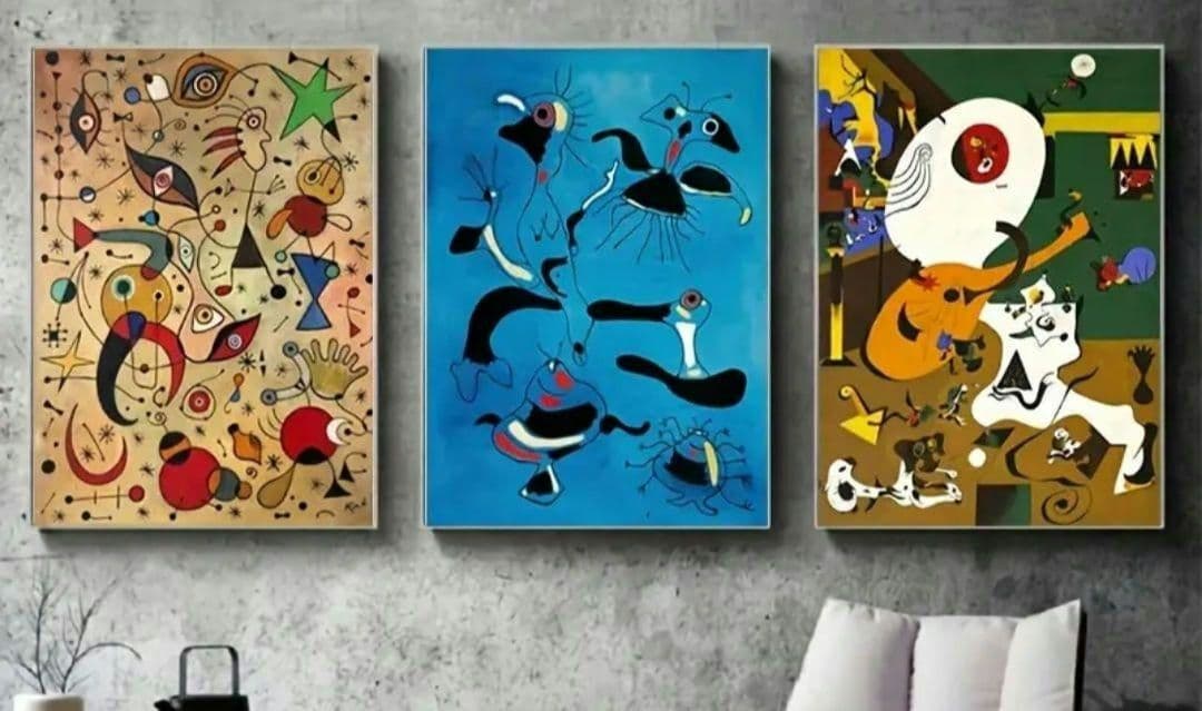 ジョアン ミロ キャンバスアート 3点セット (40×60cm) 大きめ 模写