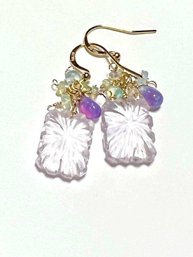 ラベンダーアメジスト　レクタングル　フラワーカービング