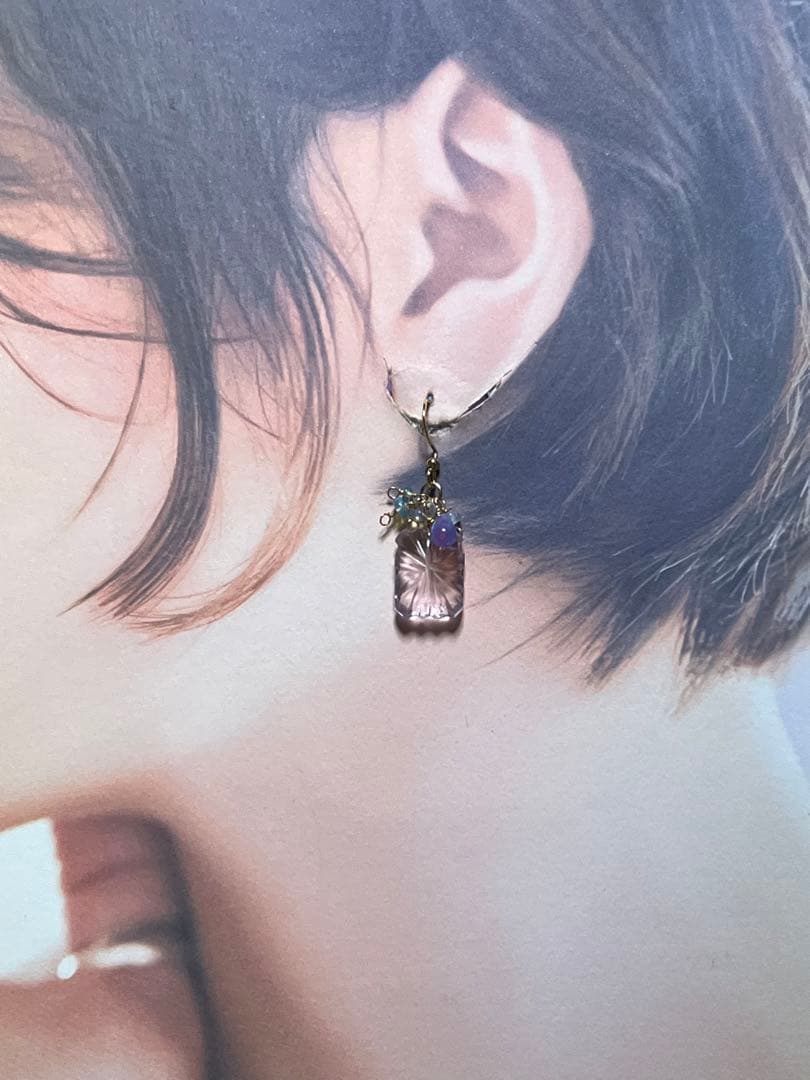 ラベンダーアメジスト　レクタングル　フラワーカービング