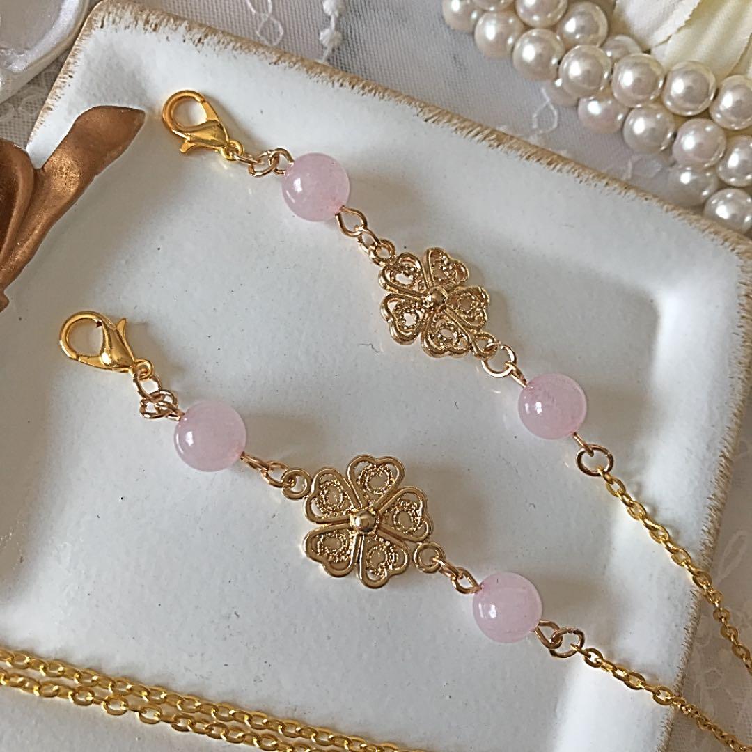 ♪225❤️ 天然石　ローズクォーツ　花　マスクチェーン　マスク　パワーストーン