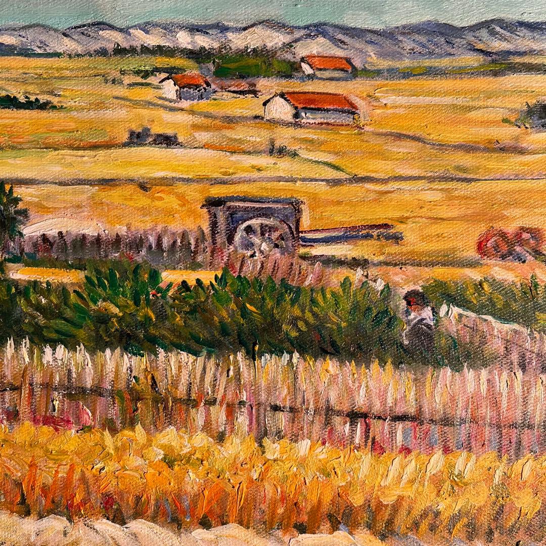 ★秀作★ 手書き油絵 ゴッホ ラ・クローの収穫 額付 肉筆絵画 油彩画