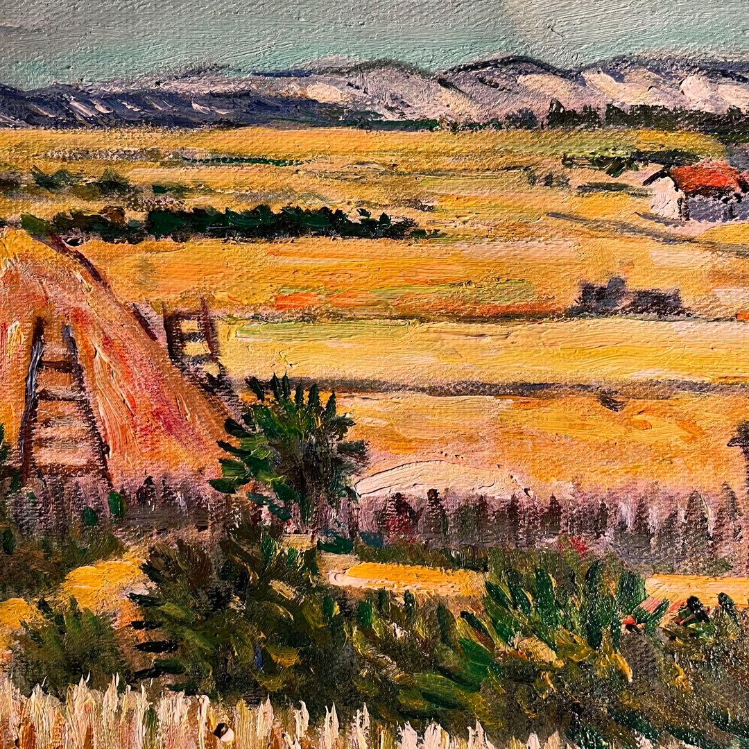 ★秀作★ 手書き油絵 ゴッホ ラ・クローの収穫 額付 肉筆絵画 油彩画