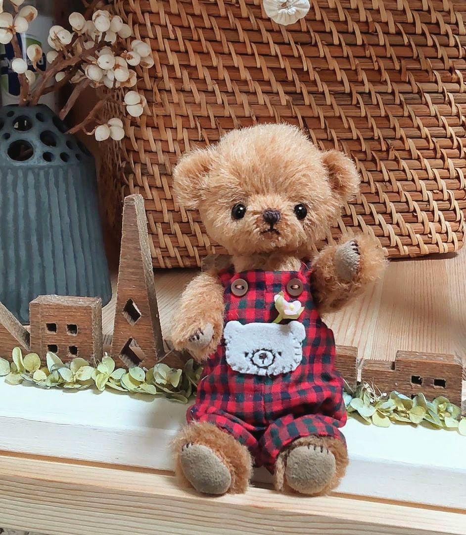 ハンドメイド テディベア ストレートアルパカ ブラウン色ベア 手作り