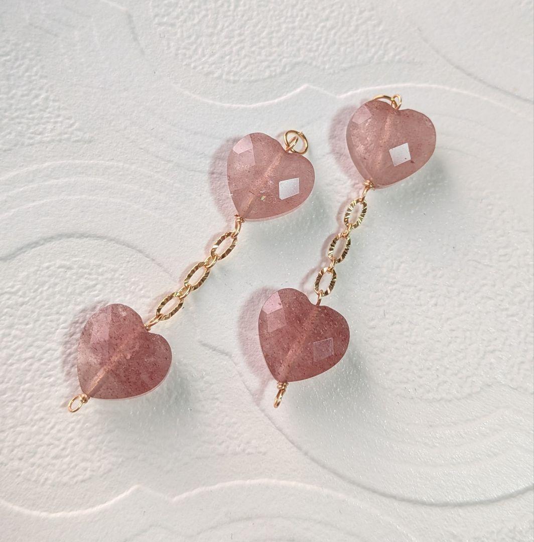 ストロベリークォーツ♡濃淡♡ダブルハート♡チャーム