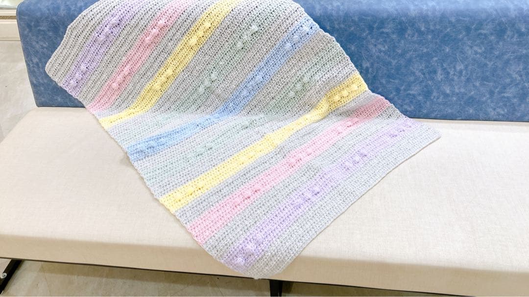 3　ブランケット　マルチカバー　長方形　手編み　カラフル　ハンドメイド　膝掛け