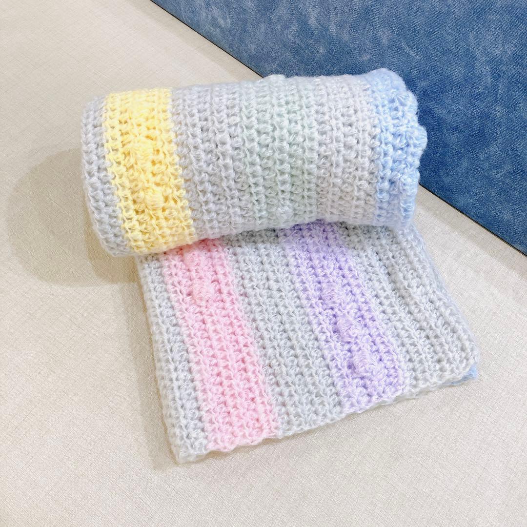 3　ブランケット　マルチカバー　長方形　手編み　カラフル　ハンドメイド　膝掛け