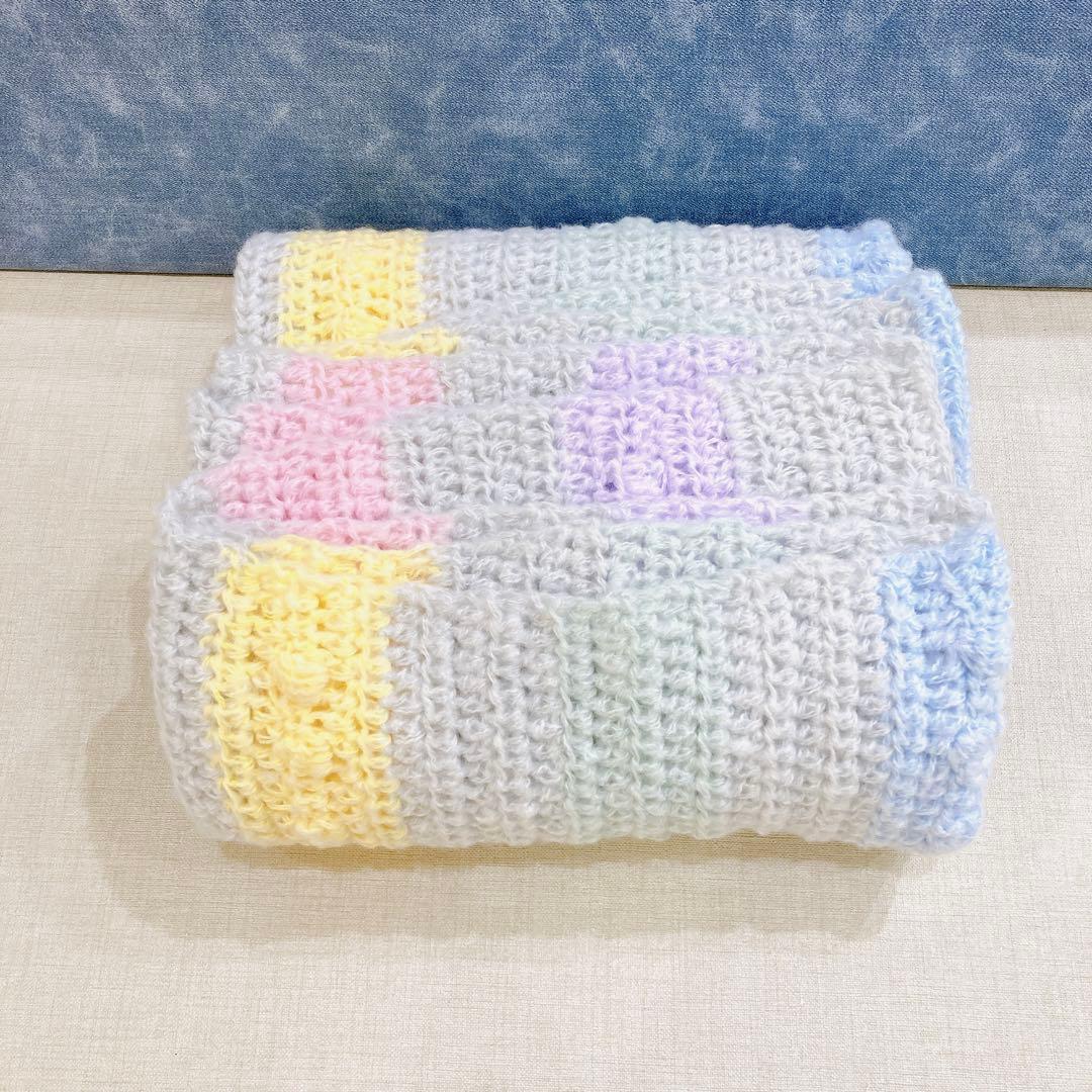 3　ブランケット　マルチカバー　長方形　手編み　カラフル　ハンドメイド　膝掛け