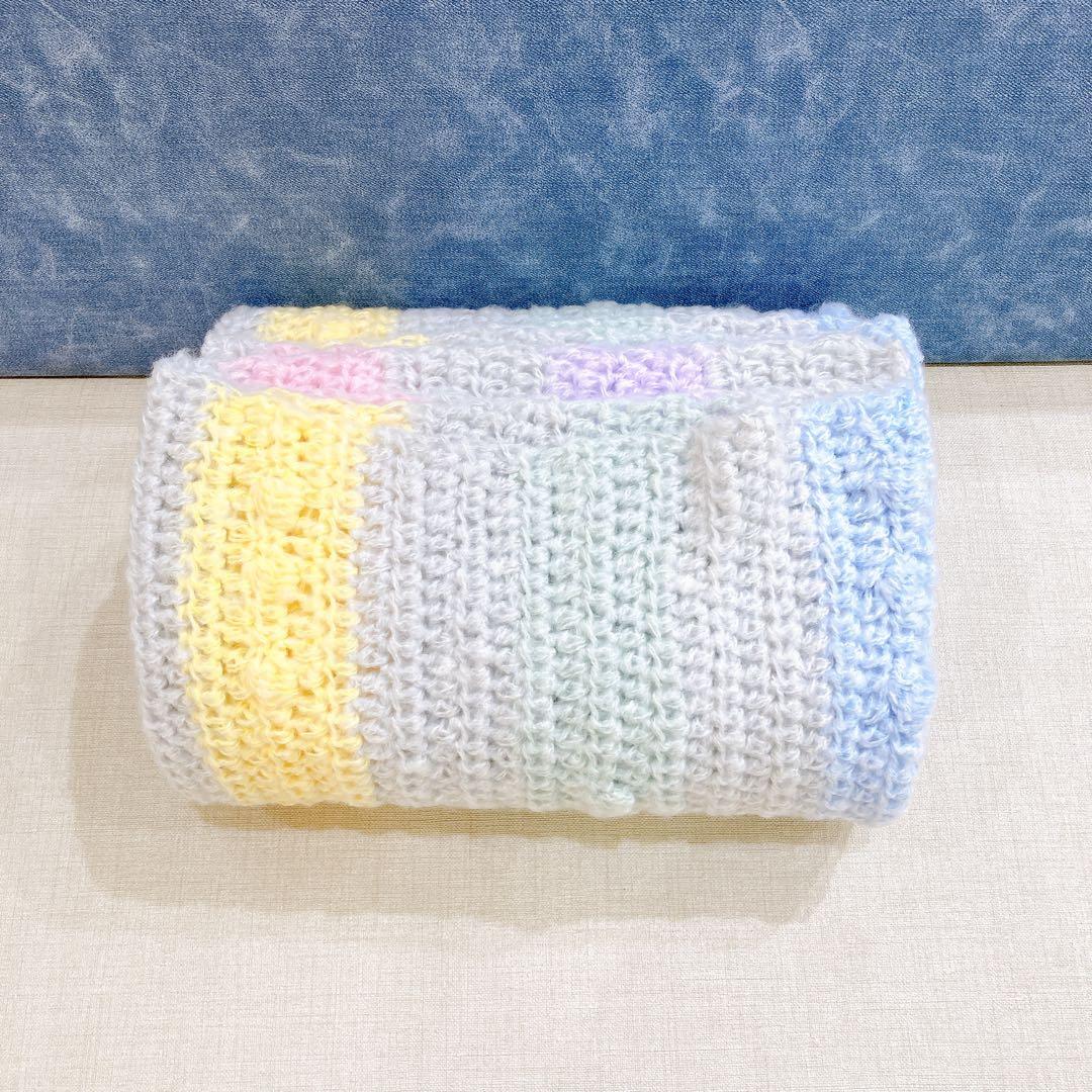 3　ブランケット　マルチカバー　長方形　手編み　カラフル　ハンドメイド　膝掛け