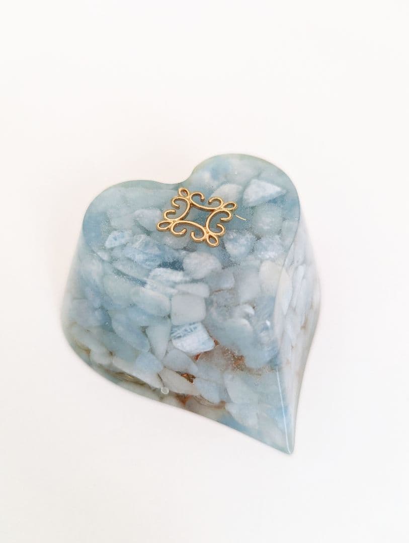 【アクアマリン入り】ハート型オルゴナイト
