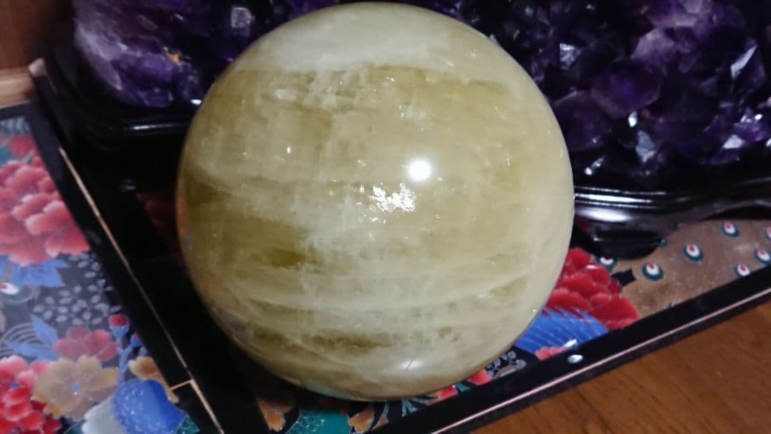 特大シトリン丸玉虹入りキラキラ  金運アップ 商売繁盛と富をもたらす幸運の石