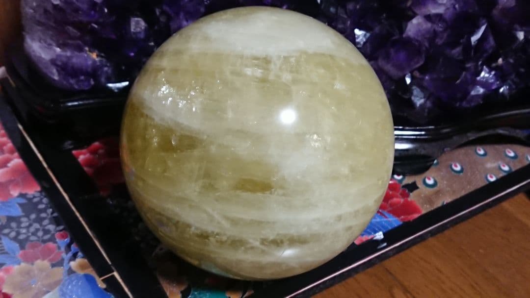 特大シトリン丸玉虹入りキラキラ  金運アップ 商売繁盛と富をもたらす幸運の石