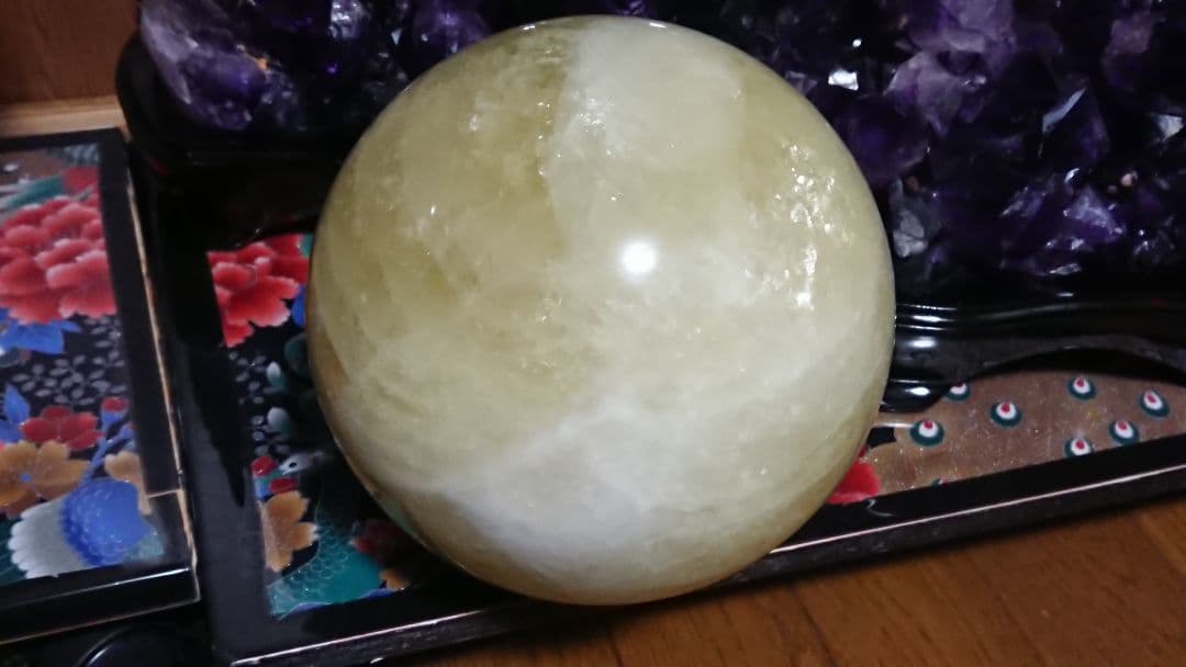 特大シトリン丸玉虹入りキラキラ  金運アップ 商売繁盛と富をもたらす幸運の石