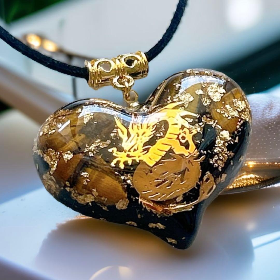 幸運引き寄せ✨御守りオルゴナイトネック 龍 タイガーアイレス