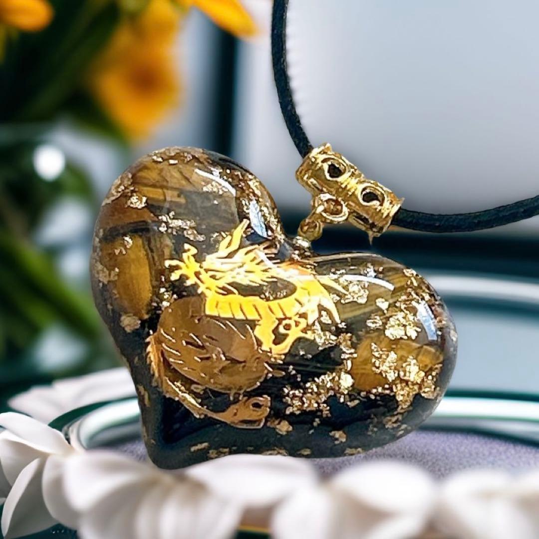 幸運引き寄せ✨御守りオルゴナイトネック 龍 タイガーアイレス