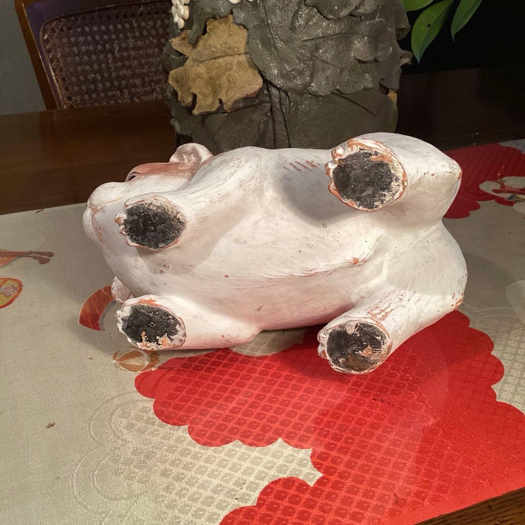 A905 時代物　　置物　￼オブジェ　土人形　白犬　子犬