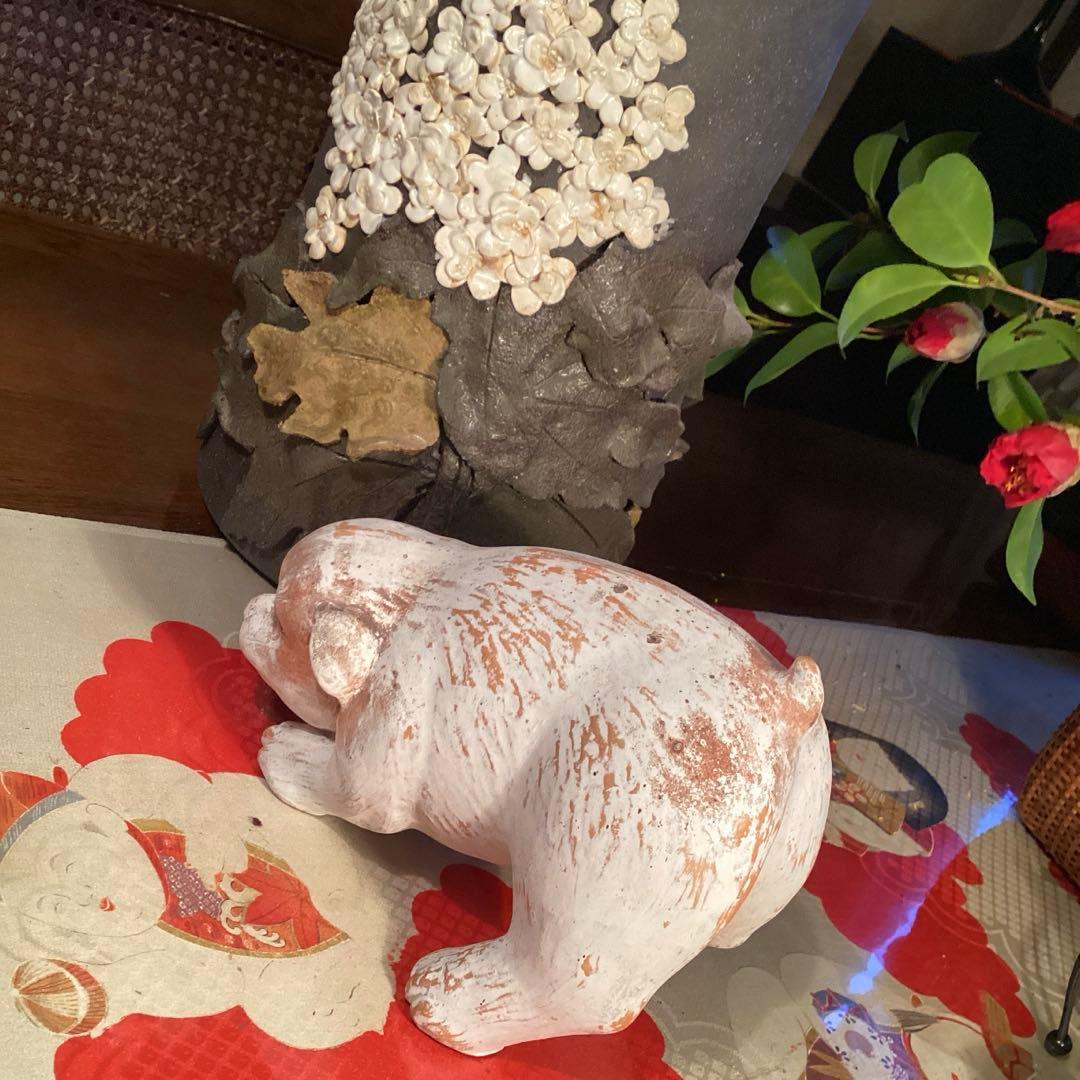 A905 時代物　　置物　￼オブジェ　土人形　白犬　子犬