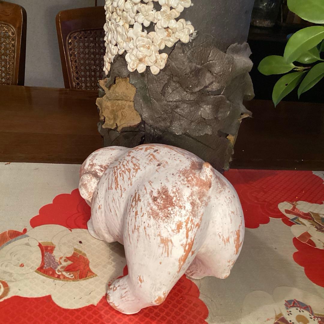 A905 時代物　　置物　￼オブジェ　土人形　白犬　子犬