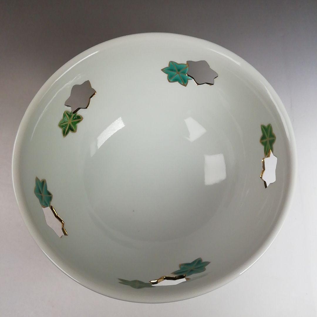 Ｗ３５３　菓子鉢　『白磁 楓文透』『手塚祥堂 造』　共箱　菓子器　茶道具