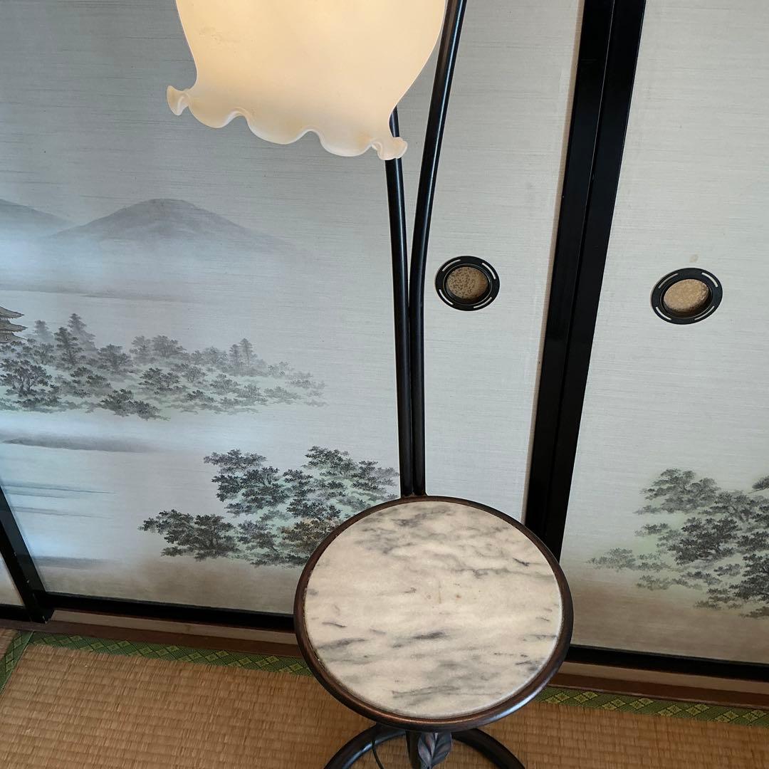 フロアスタンド 2灯 ガラスシェード マーブル調　アンティーク