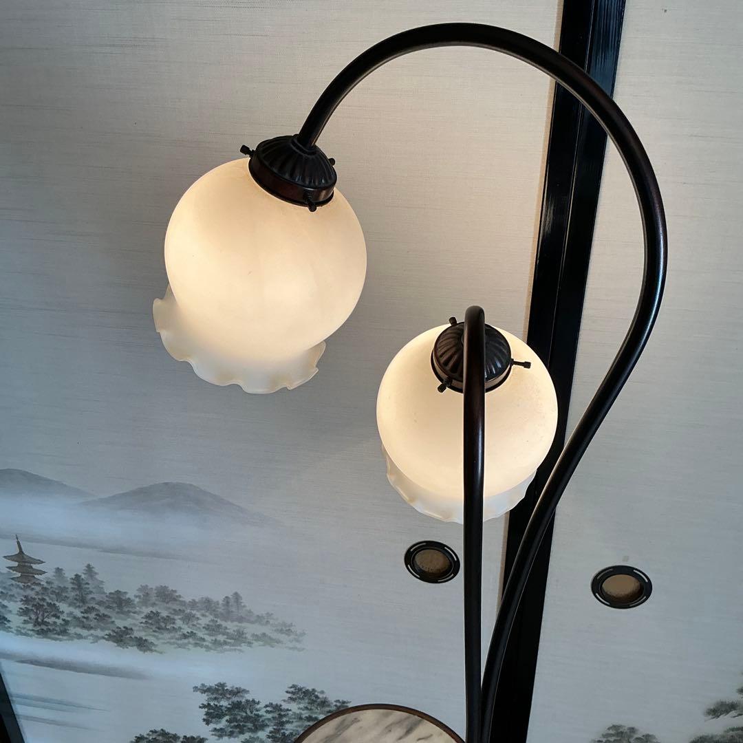 フロアスタンド 2灯 ガラスシェード マーブル調　アンティーク