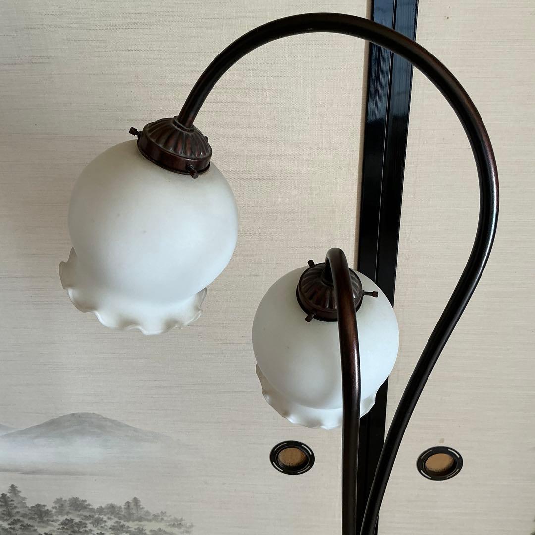 フロアスタンド 2灯 ガラスシェード マーブル調　アンティーク