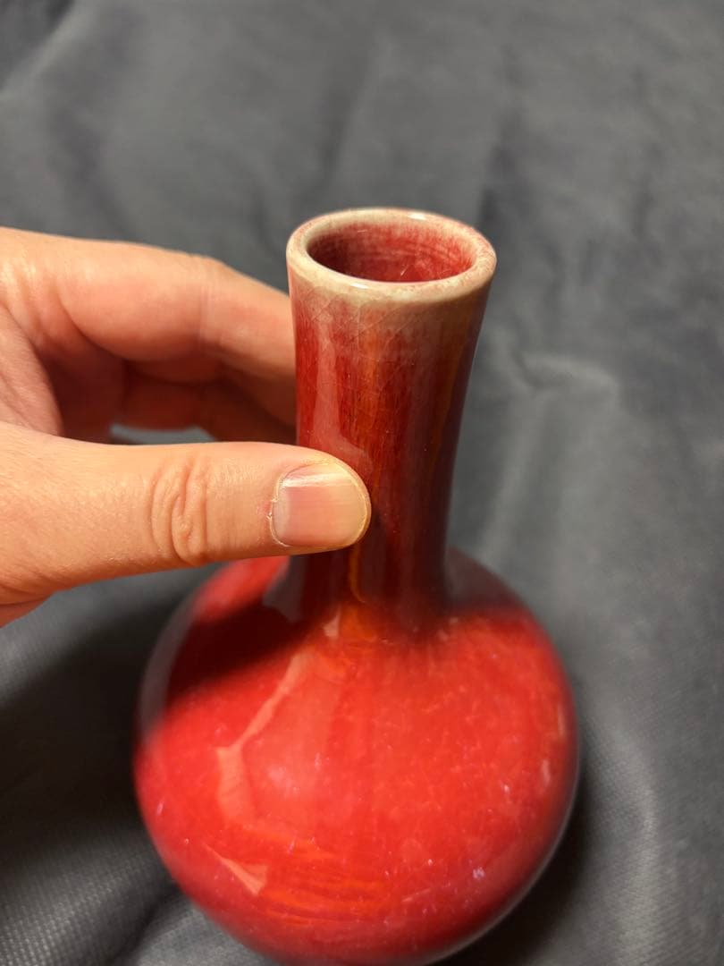 ゆゆ　中国古美術品　清の時代　紅釉　天球瓶　花瓶　高さ約18cm
