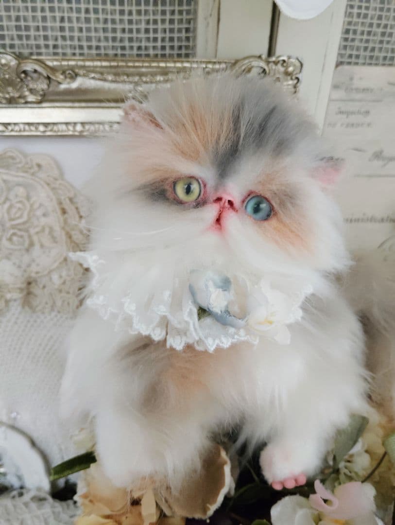 パステル三毛♡キャリコ子猫ちゃん♡オッドアイ♡アートドール♡ぬいぐるみ