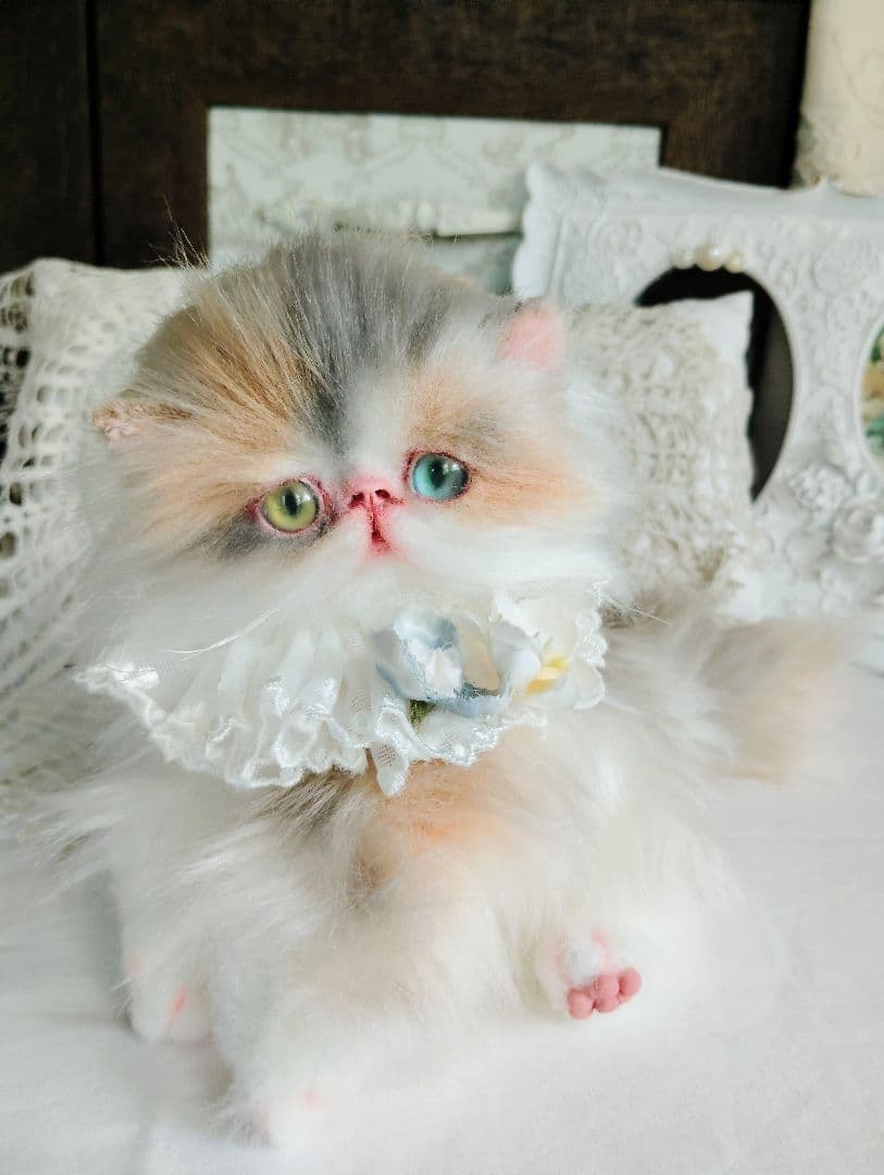 パステル三毛♡キャリコ子猫ちゃん♡オッドアイ♡アートドール♡ぬいぐるみ