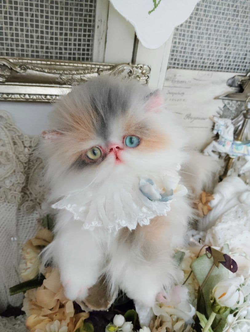 パステル三毛♡キャリコ子猫ちゃん♡オッドアイ♡アートドール♡ぬいぐるみ