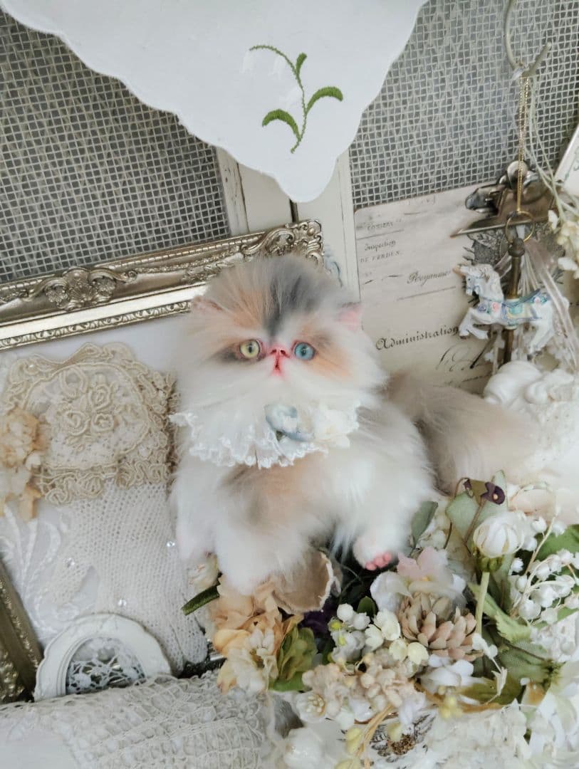パステル三毛♡キャリコ子猫ちゃん♡オッドアイ♡アートドール♡ぬいぐるみ