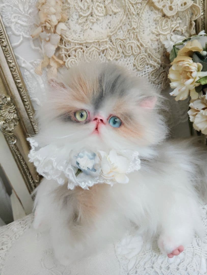 パステル三毛♡キャリコ子猫ちゃん♡オッドアイ♡アートドール♡ぬいぐるみ
