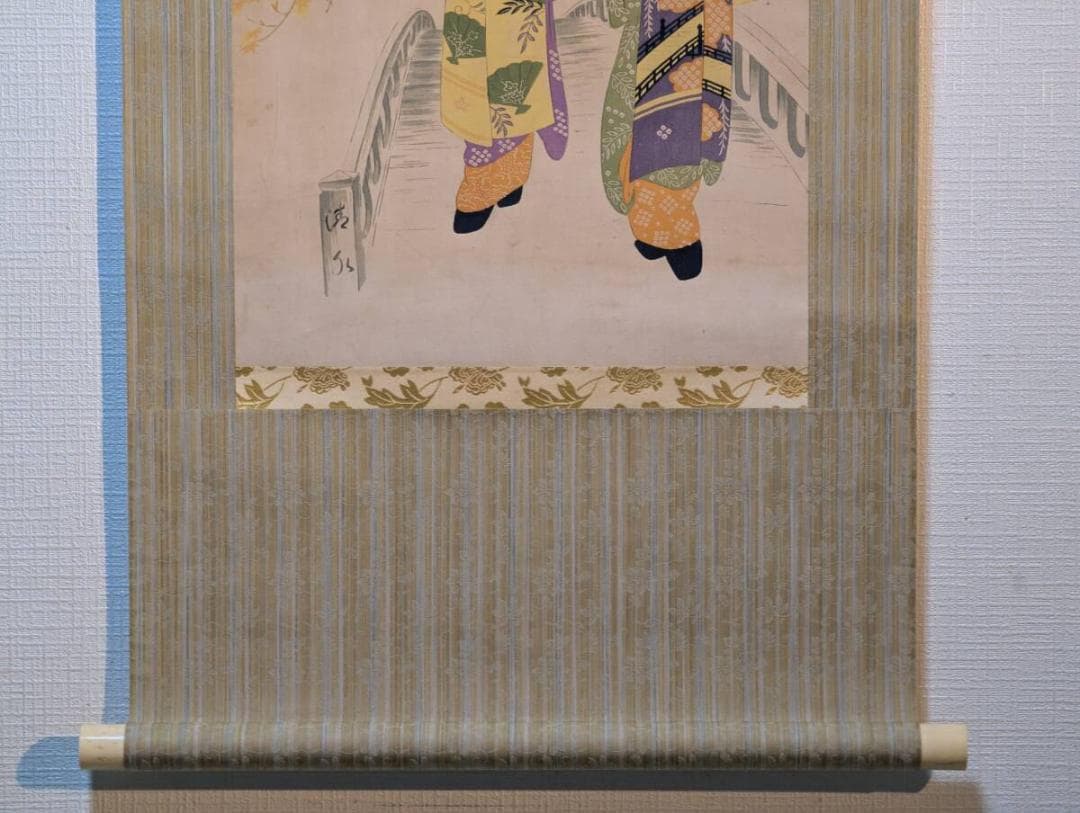 【真作】掛軸　秋景清水寺　舞妓図　優美な京の風情を描く日本画　美人画　V68