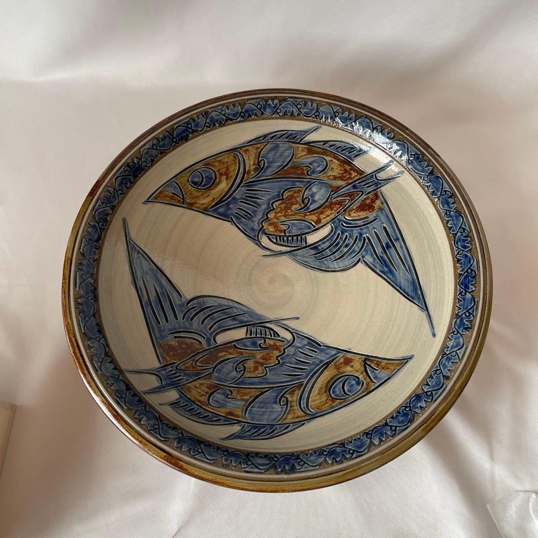 やちむん 壺屋焼 魚紋 大皿　飾り皿　沖縄