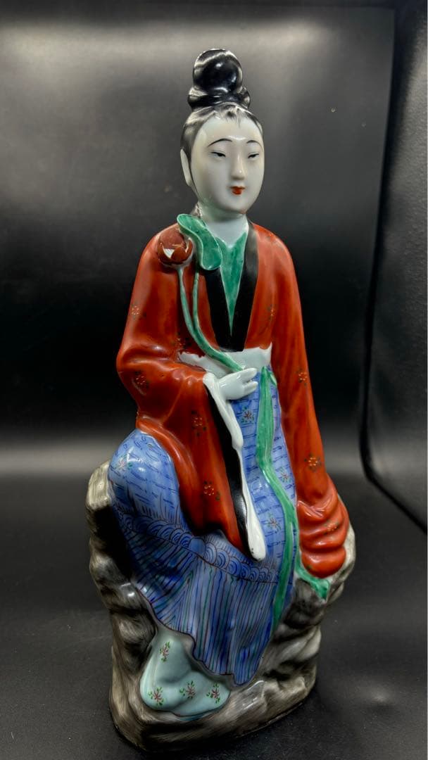 中国美術 古玩 色絵陶人形 陶器人形 高さ約33cm 置物 オブジェ 古董品