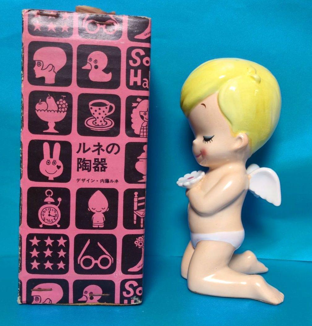 希少1960年代内藤ルネDesigお花を持ったちびっこ天使【外箱あり】
