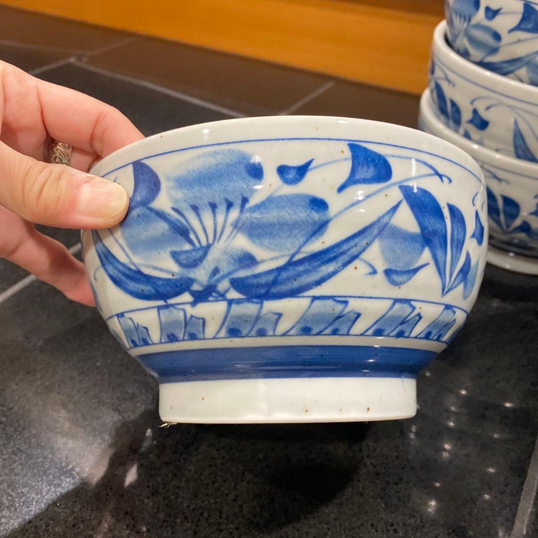 青い花模様の陶器丼 14個