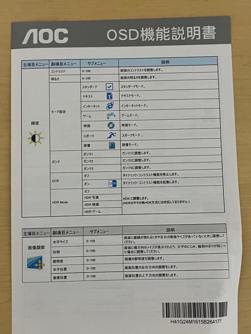 AOC ゲーミングモニター 24G2SPE/11 23.8インチ165Hz