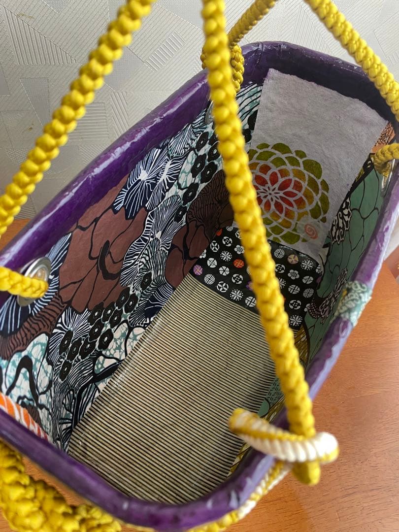 一閑張りバッグ　破れ格子