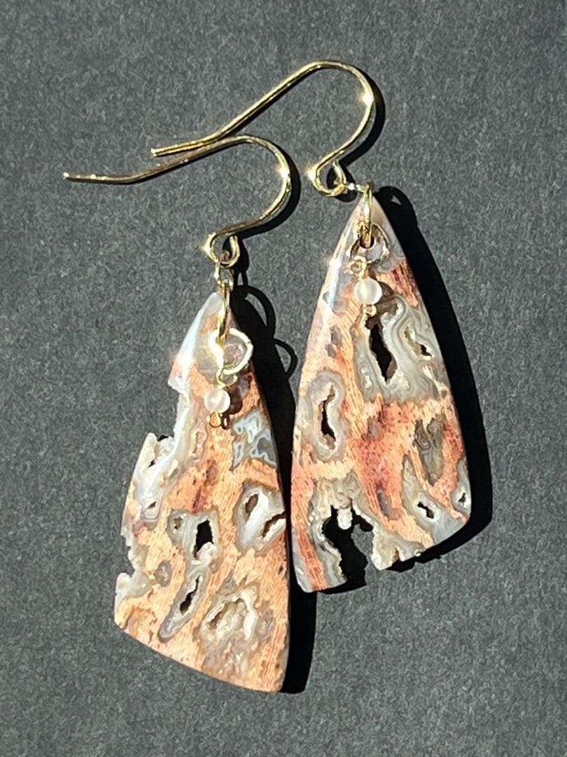 ＊14kgf フォッシルパームウッドwithドゥルージーポケット ピアス