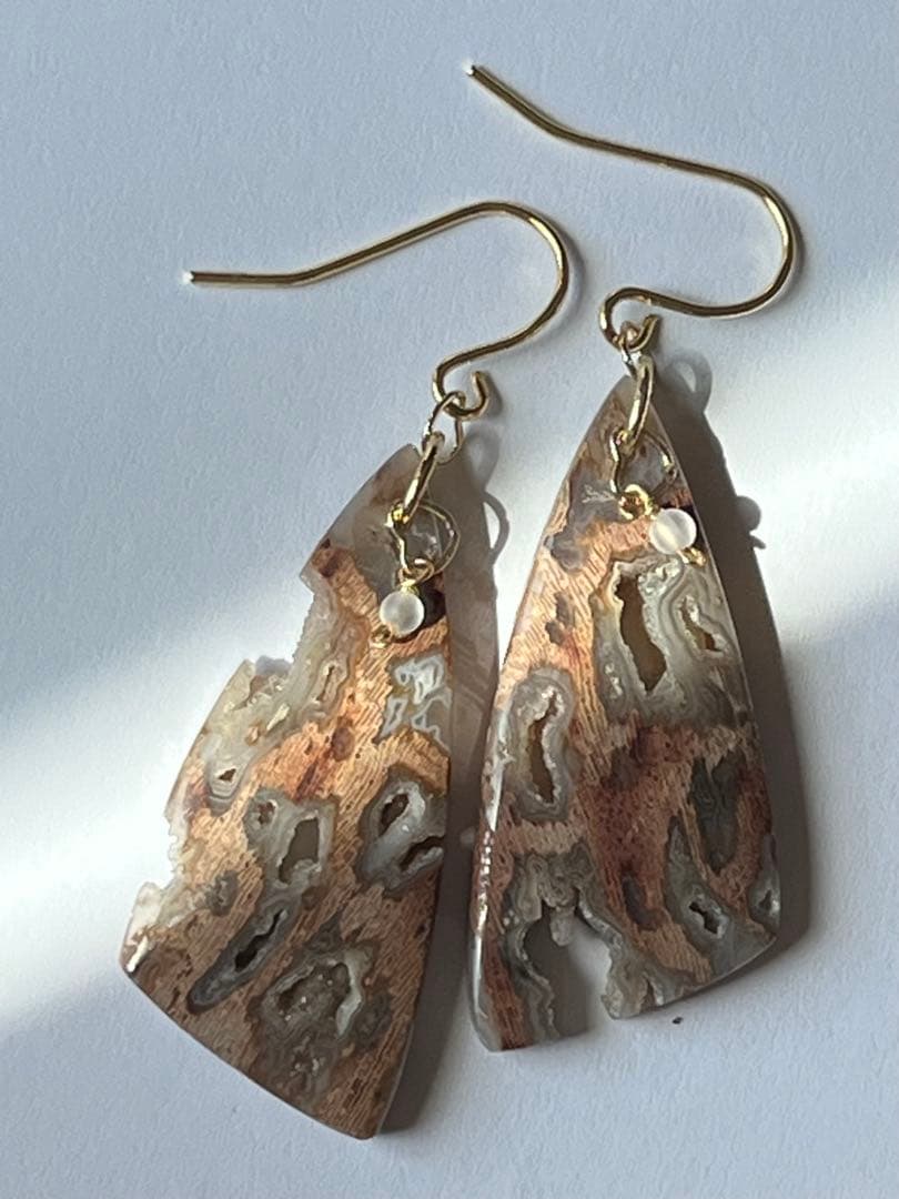 ＊14kgf フォッシルパームウッドwithドゥルージーポケット ピアス