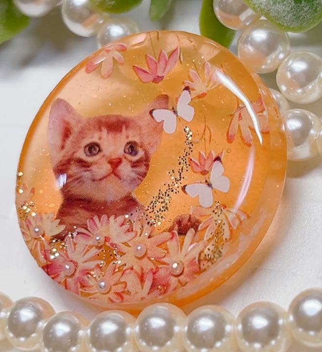 ぼたもち様お取置きです。レジンヘアゴム 夕焼けと猫と蝶々No.322