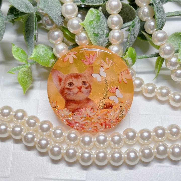 ぼたもち様お取置きです。レジンヘアゴム 夕焼けと猫と蝶々No.322