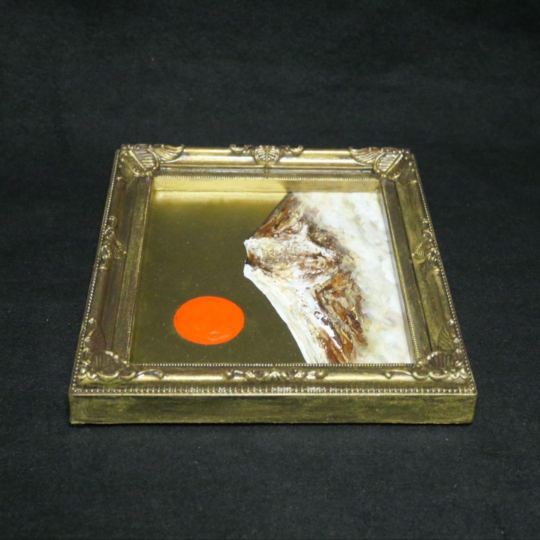 【真作】油絵 ミニ色紙「黄金富士山」額縁付 金運・開運 縁起物 原画 手描き