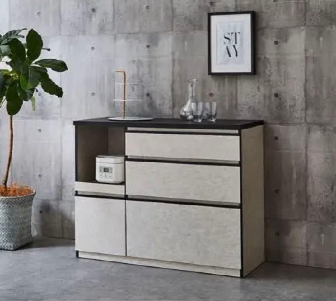 大川家具 日本製 キッチンカウンター ストーンホワイト