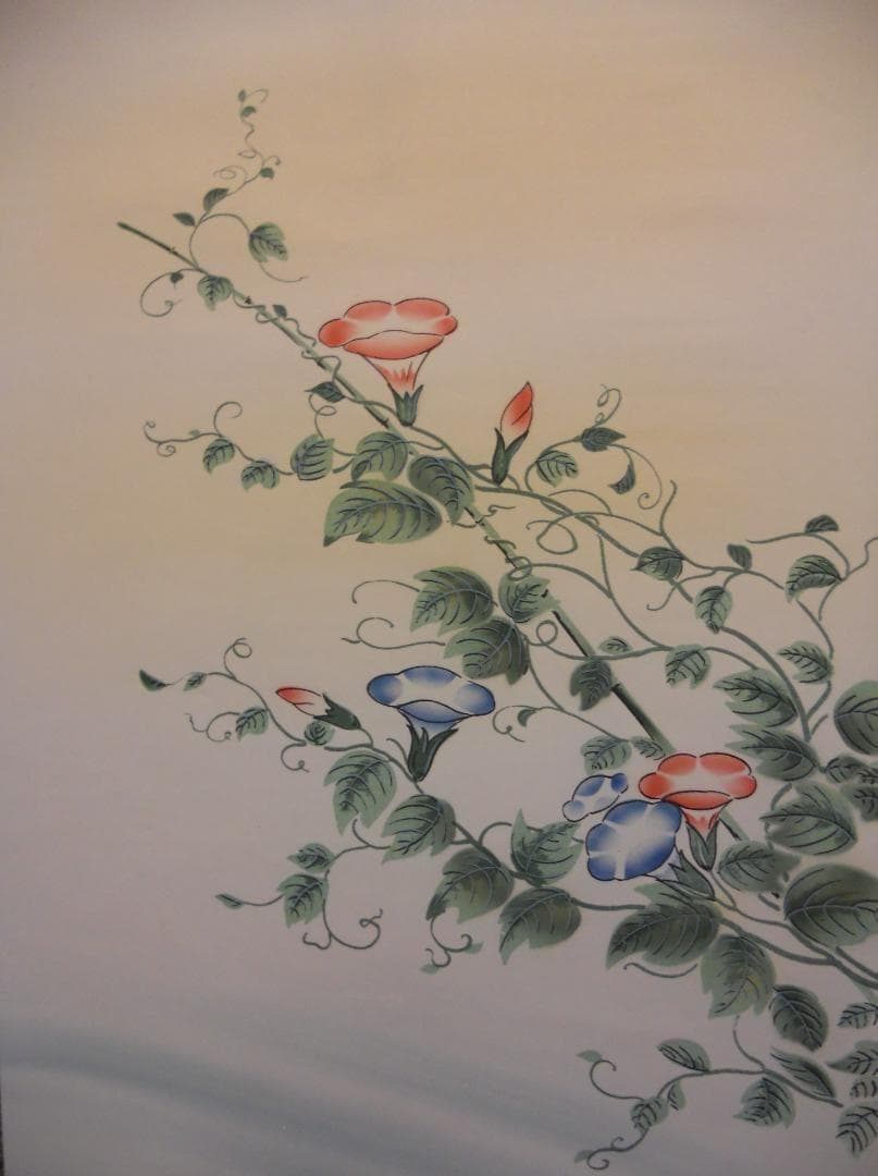 掛け軸 井上秀峰 『 朝顔に鮎 』 絹本 希少 軸装 茶道具 掛軸 美品 です。