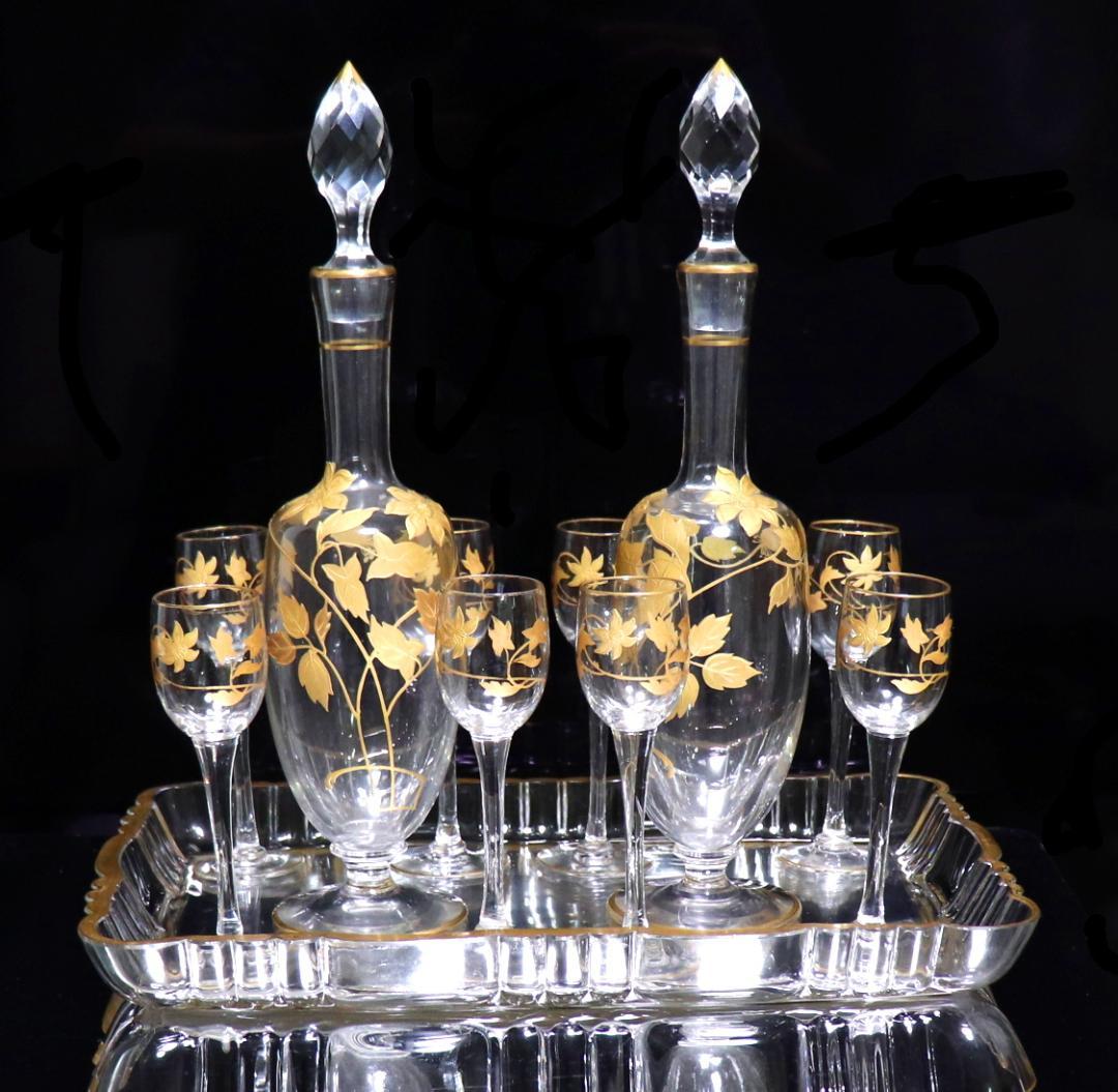 オールド・バカラ 1900年頃 金彩盛り上げ リキュールセット 超美品